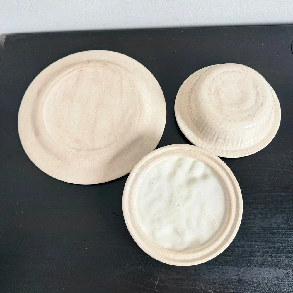 Vintage Ceramic Mushroom Casserole Dish with Lid and Plate 3 Piece Set